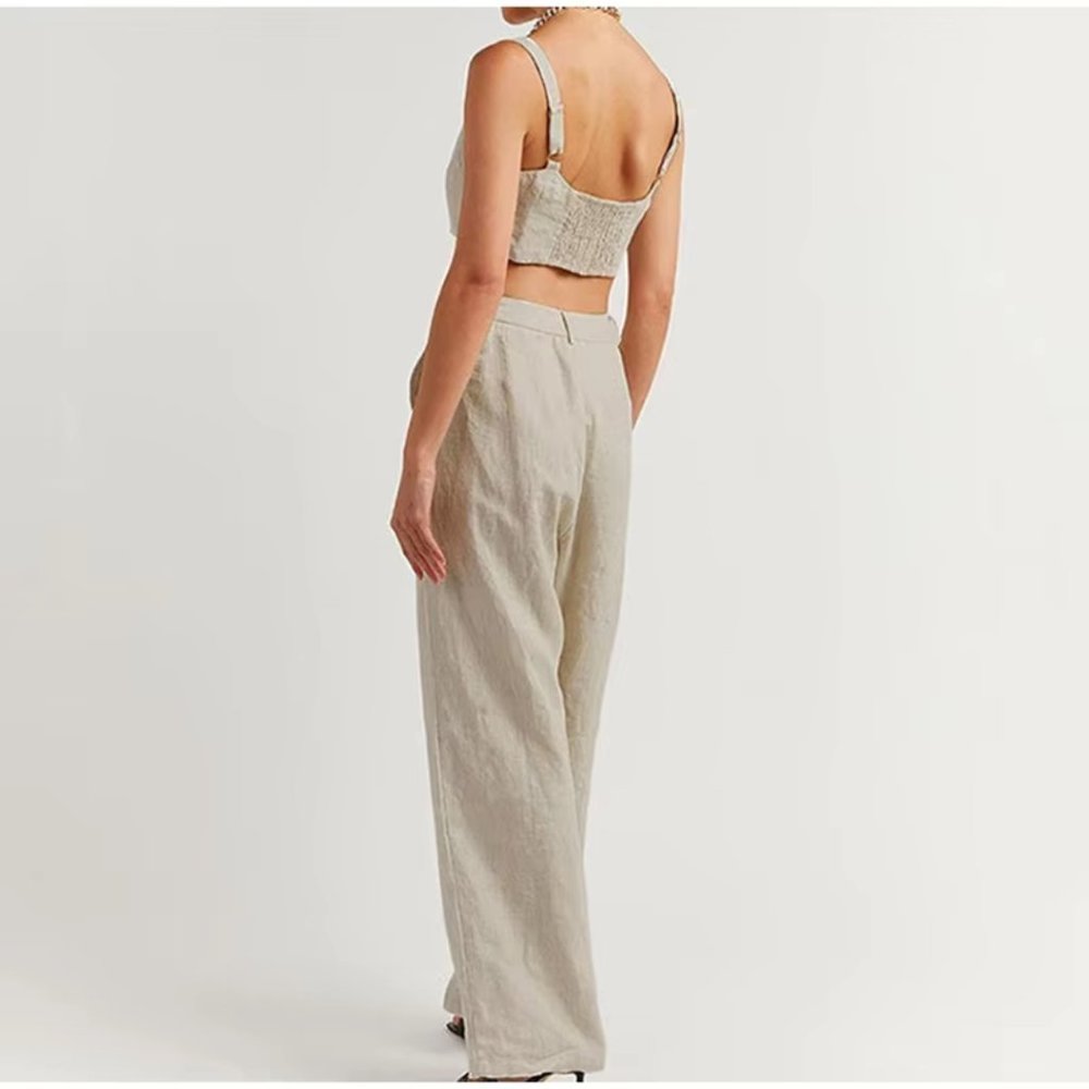 Sleeveless Crop Tank Top & High Waist Wide Leg Pants Set- Medium - Picture 6 of 7